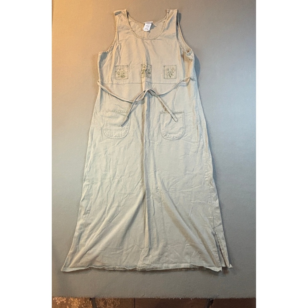 VTG Nina Piccalino Jumper Dress Womens XL Sage Green Cotton Cottagecore 90s